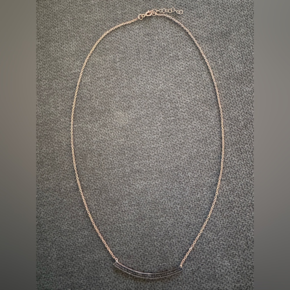 Sterling‎ Silver 925 rose gold tone curved bar black stones pendant necklace